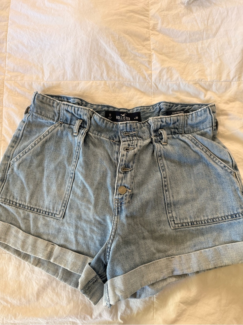 Hollister Light Wash Denim Button-Front Cuffed Shorts
